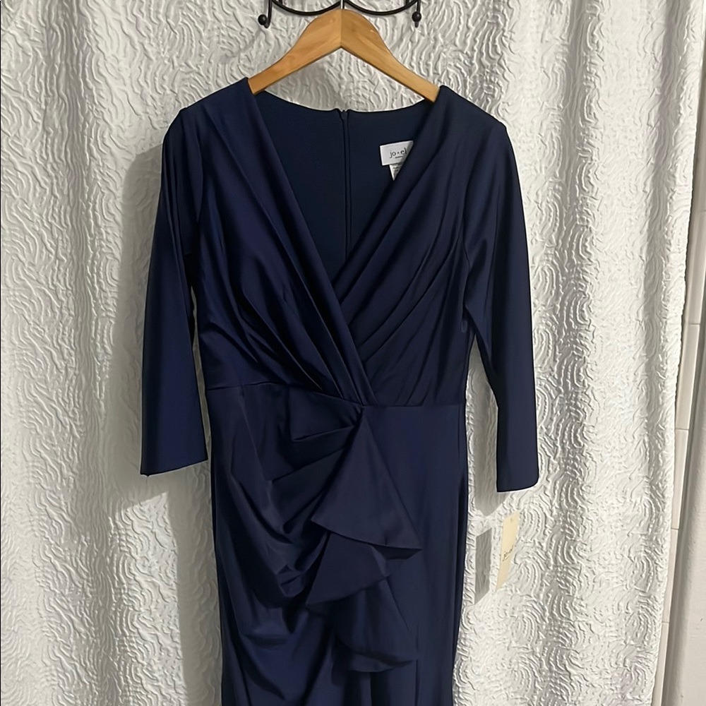 Elegant Navy Blue Draped Dress
